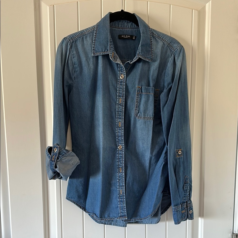 Max Jeans Blue Long Sleeve Notched Collar Shirt